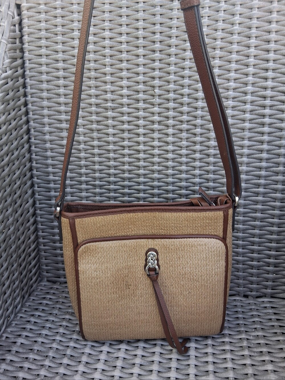 Brighton Astrid  Brown and Tan Straw Crossbody Bag by
